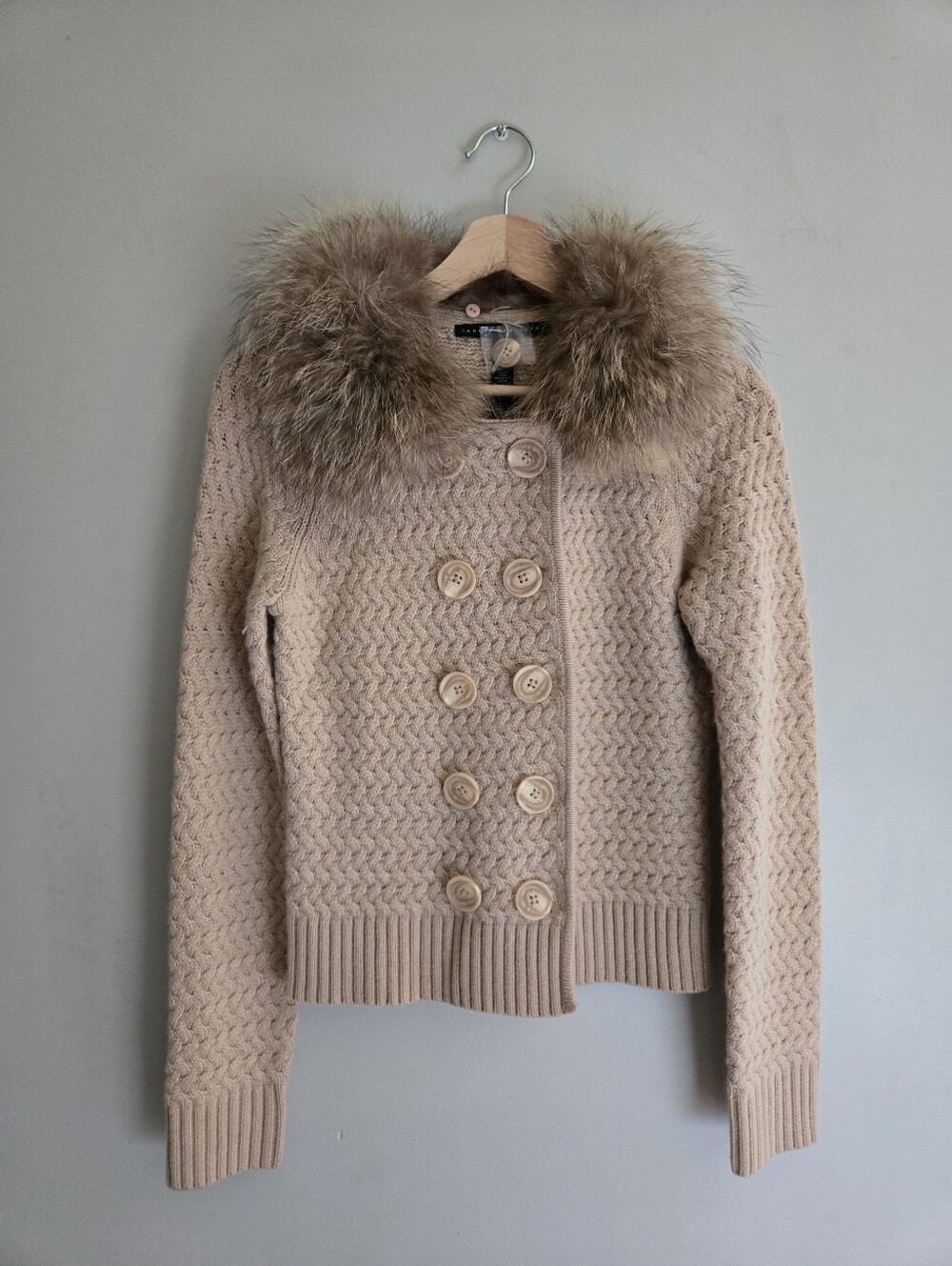 Robert Rodriguez Raccoon Fur Collar Cashmere Wool Cardigan Jacket S Luxury Plush